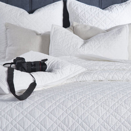 Orchids Lux Chloe European Linen Diamond Coverlet - Queen - White - 4