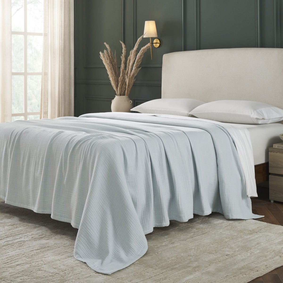 Dream Organic Cotton Bed Blanket by Orchids Lux Home - Blue at Fig Linens and Home 5