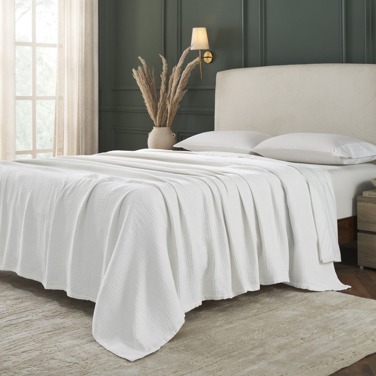 Dream Organic Cotton Bed Blanket by Orchids Lux Home - White at Fig Linens and Home 1