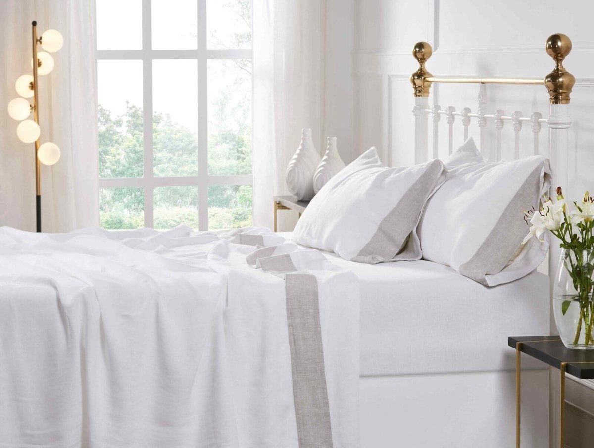 Kyoto European Linen Sheet Set by Orchids Lux Home White/ Mist King Sheet Set