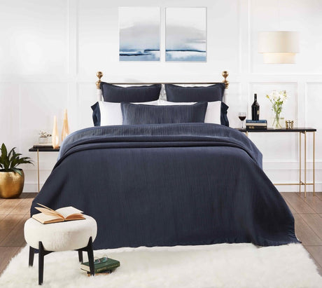 Orchids Lux Laela Channel Stitch Cotton Coverlet - King - Navy - 1