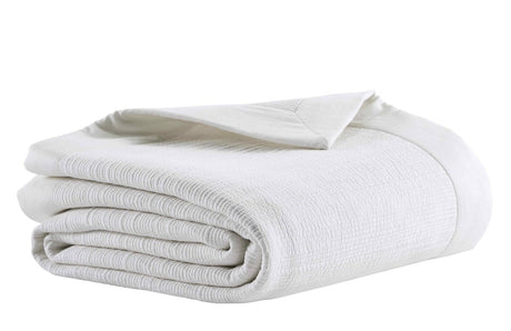 Orchids Lux Laela Channel Stitch Cotton Coverlet - Queen - White - 4