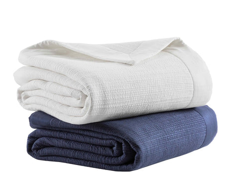 Orchids Lux Laela Channel Stitch Cotton Coverlet - Queen - Navy - 5