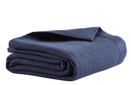 Orchids Lux Laela Channel Stitch Cotton Coverlet - Queen - Navy - 4