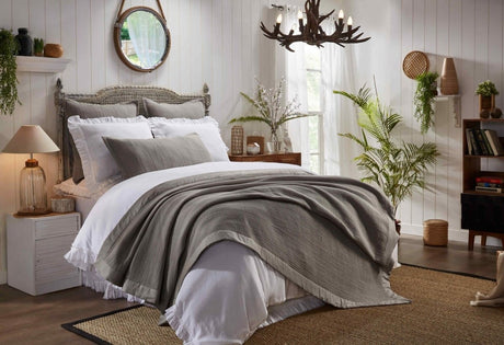 Orchids Lux Laela Channel Stitch Cotton Coverlet - King - Pewter - 2