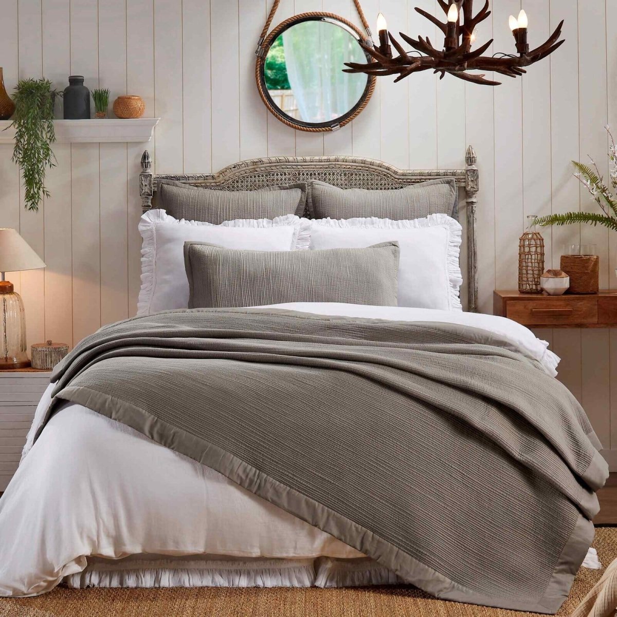 Orchids Lux Laela Channel Stitch Cotton Coverlet - King - Pewter - 1