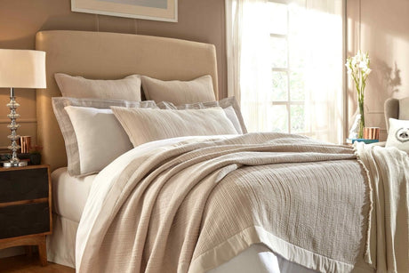 Orchids Lux Laela Channel Stitch Cotton Coverlet - King - Taupe - 2