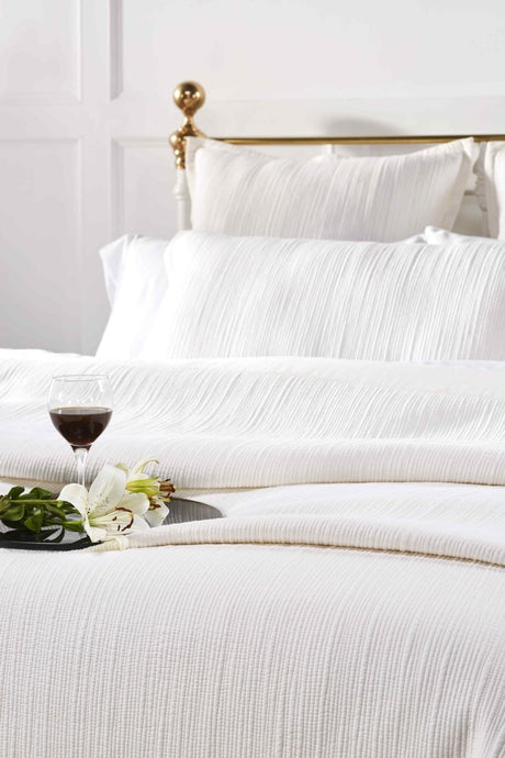 Orchids Lux Laela Channel Stitch Cotton Coverlet - Queen - White - 3