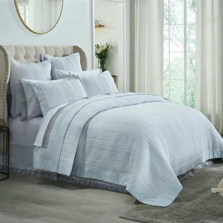 Laysan Channel Quilted Cotton Coverlet by Orchids Lux Home in Sky - Lifestyle 5 - King
