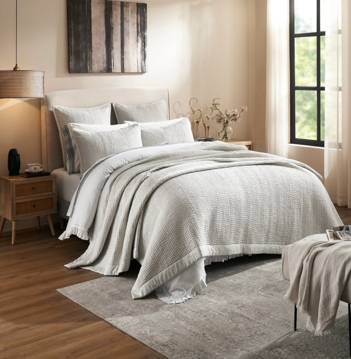 Lucy Pick Stitch Silk Coverlet by Orchids Lux Home at Fig Linens and Home