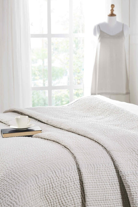 Lucy Pick Stitch Silk Coverlet by Orchids Lux Home at Fig Linens and Home