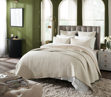 Orchids Lux Home Maze Geometric Linen Coverlet - Flax King Quilt at Fig Linens and Home 3