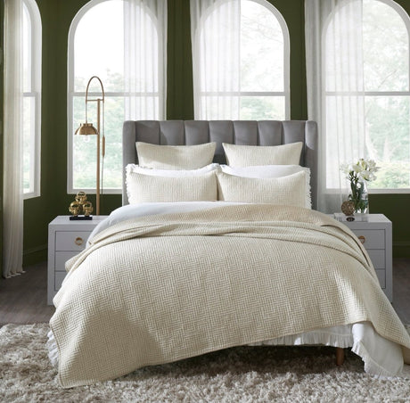 Orchids Lux Home Maze Geometric Linen Coverlet - Flax King Quilt at Fig Linens and Home 4