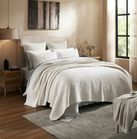 Orchids Lux Home Maze Geometric Linen Coverlet - White Queen Quilt at Fig Linens and Home 3
