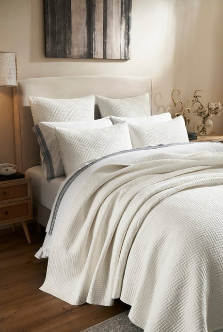 Orchids Lux Home Maze Geometric Linen Coverlet - White Queen Quilt at Fig Linens and Home 2