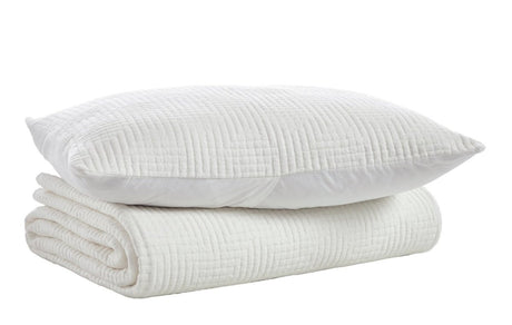Orchids Lux Home Maze Geometric Linen Coverlet - White Queen Quilt at Fig Linens and Home