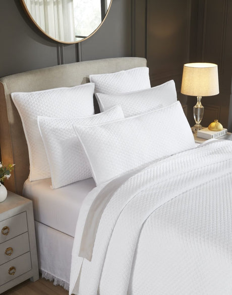 Merida Lyocell Diamond Quilted Coverlet by Orchids Lux Home - Queen White 3