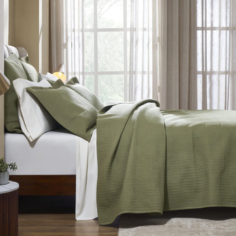 Portico Cotton Quilted Coverlet by Orchids Lux Home - Olive Queen Quilt at Fig Linens and Home 2