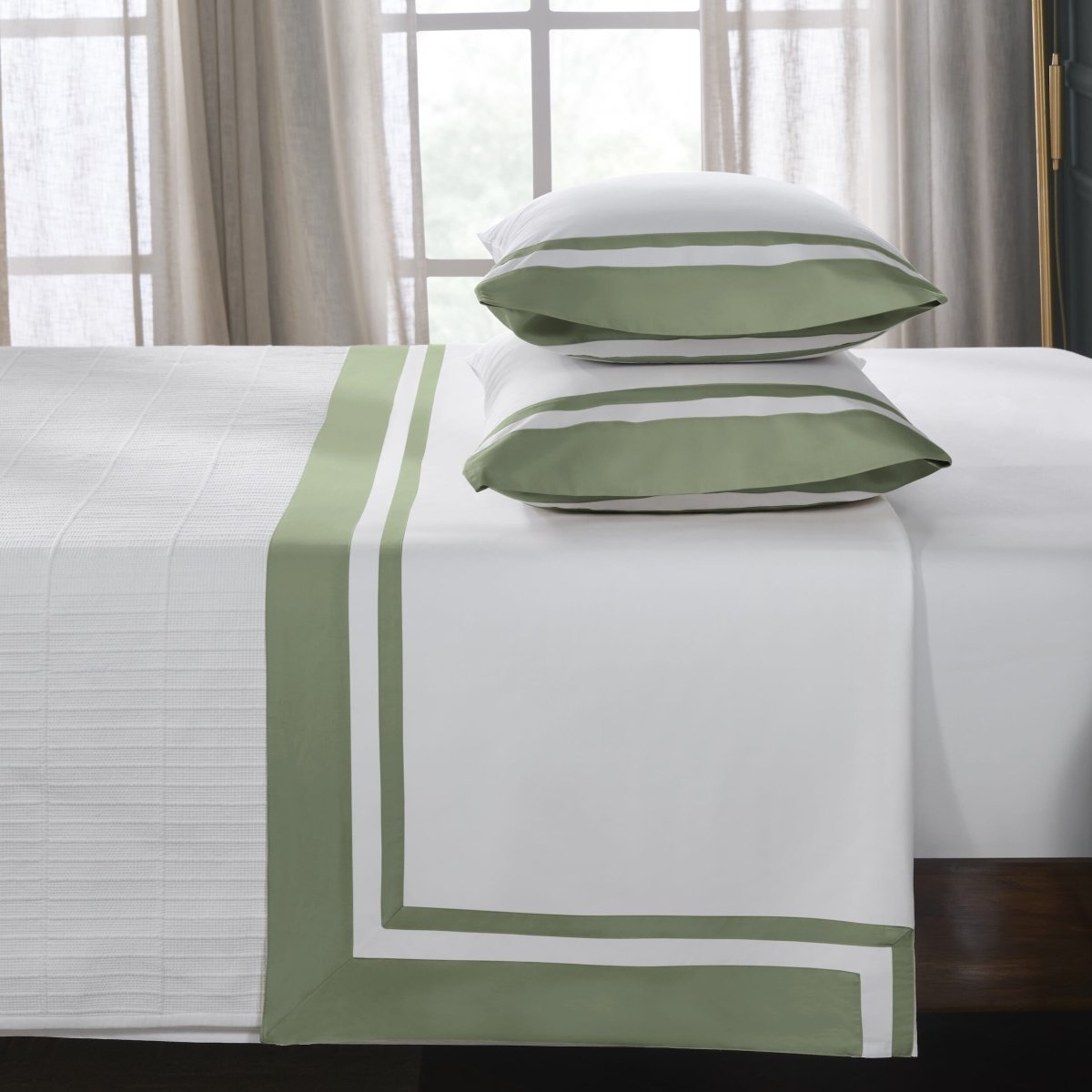 Stella Organic Cotton Percale Flat Sheet by Orchids Lux Home - Queen Olive Green  2