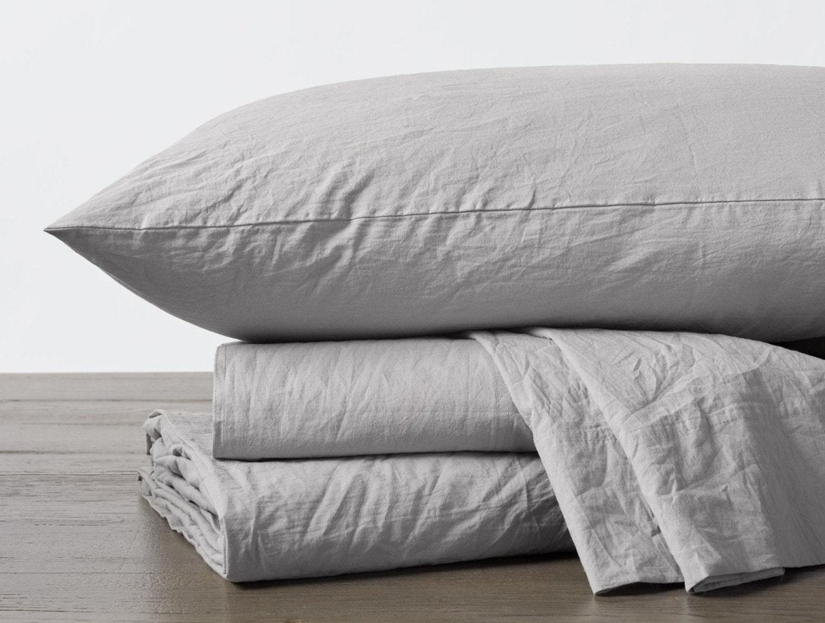 Pewter Organic Crinkled Percale Sheet Sets by Coyuchi | Fig Linens