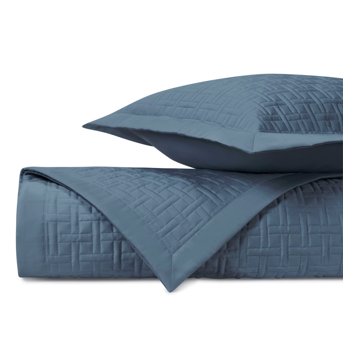 PARQUET Quilted Coverlet in Slate Blue by Home Treasures at Fig Linens and Home