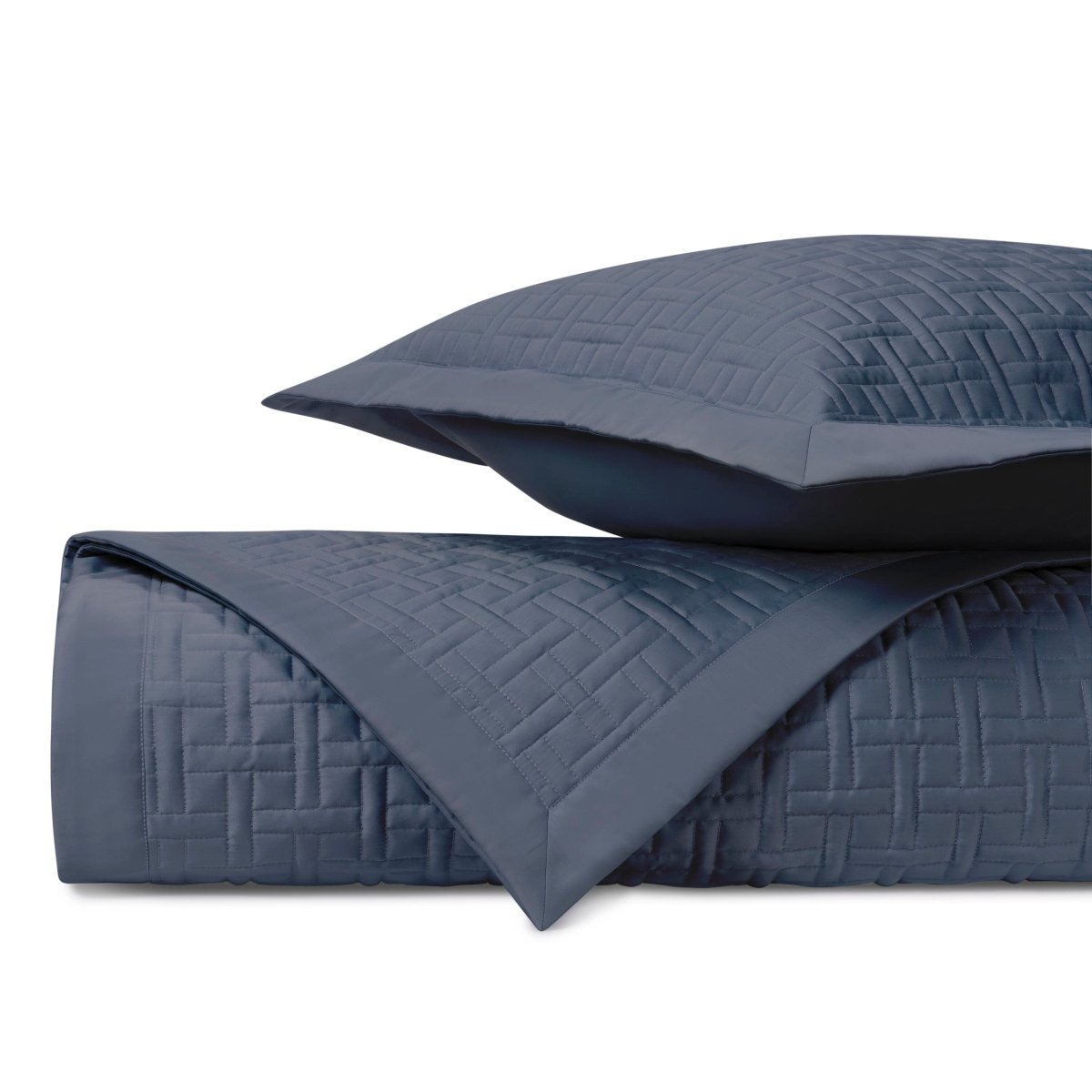 PARQUET Quilted Coverlet in Stone Blue by Home Treasures at Fig Linens and Home