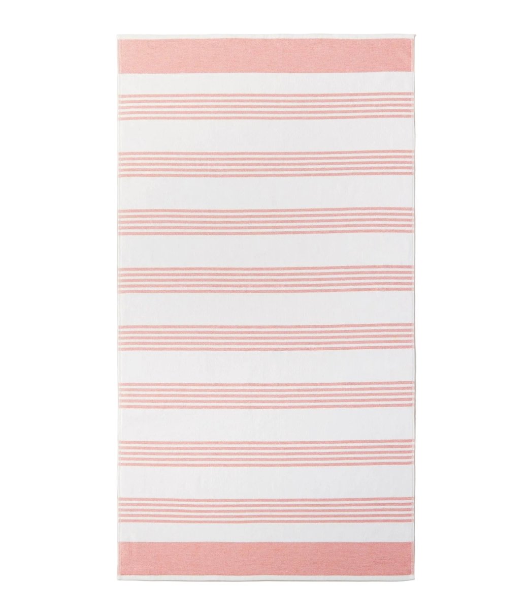Coral Pool Towel - Open - Aegean Stripe Beach Towel by Peacock Alley at Fig Linens and Home