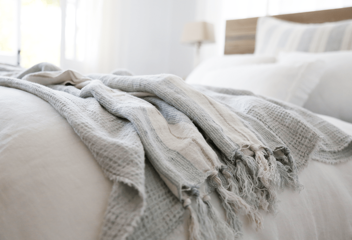 Fig Linens - Pom Pom at Home Bedding - Laguna Linen Blanket with tassel