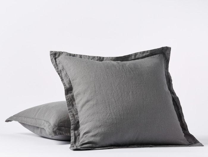 Fig Linens - Slate Organic Relaxed Linen Bedding by Coyuchi - Euro Sham 