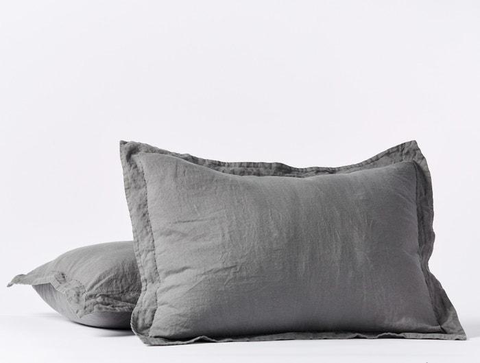 Fig Linens - Slate Organic Relaxed Linen Bedding by Coyuchi - Standard Sham 