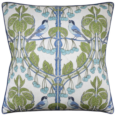 Birds & Cherries Green & Blue Decorative Pillow by Ryan Studio at Fig Linens and Home