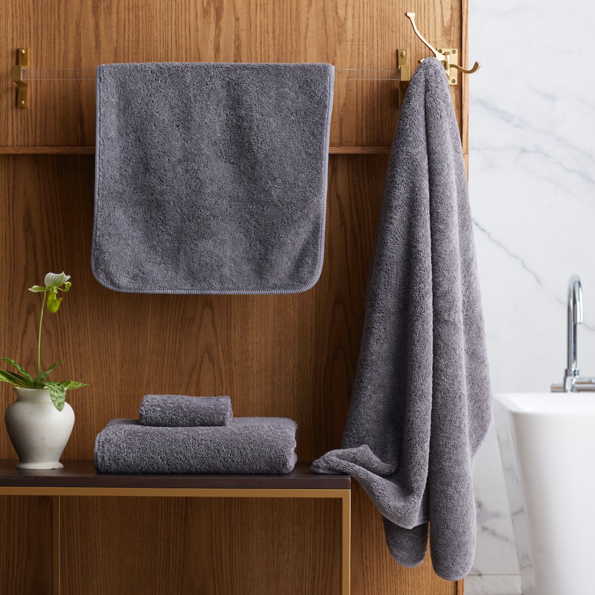 Indulgence Towels by Scandia Home - Charcoal Terry Towels at Fig Linens and Home - Lifestyle View