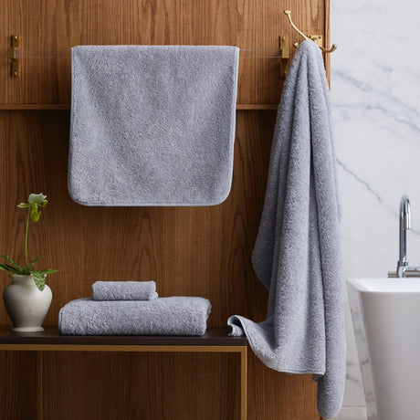 Indulgence Towels by Scandia Home - Silver Terry Towels at Fig Linens and Home - Lifestyle View