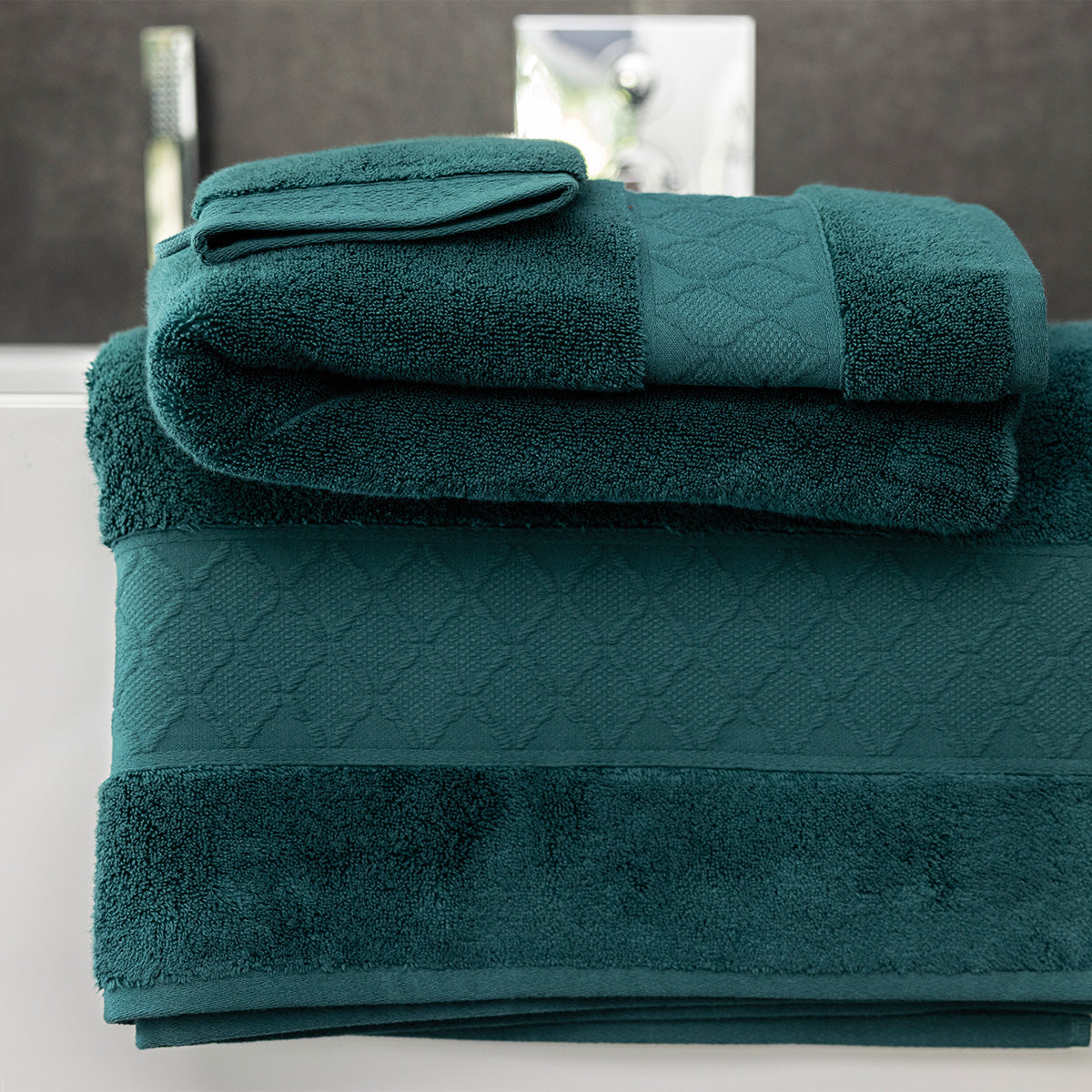 Caresse Dark Green Bath Collection by Le Jacquard Francais
