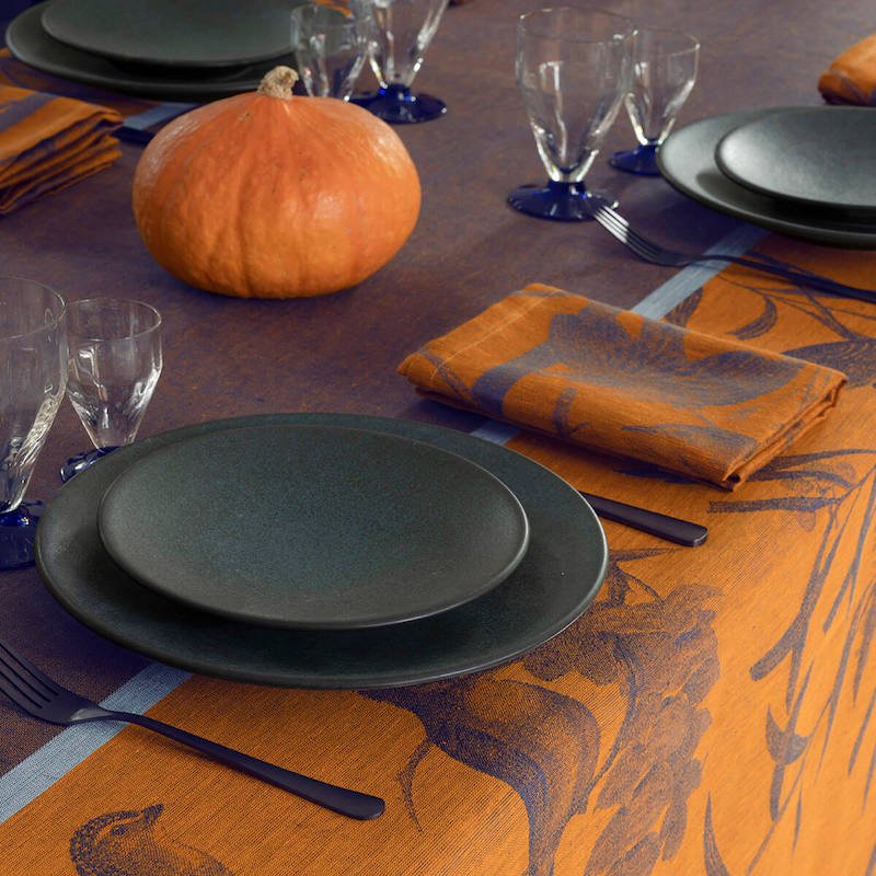 Voliere Blue Table Linens | Le Jacquard Francais Holiday Tablecloth