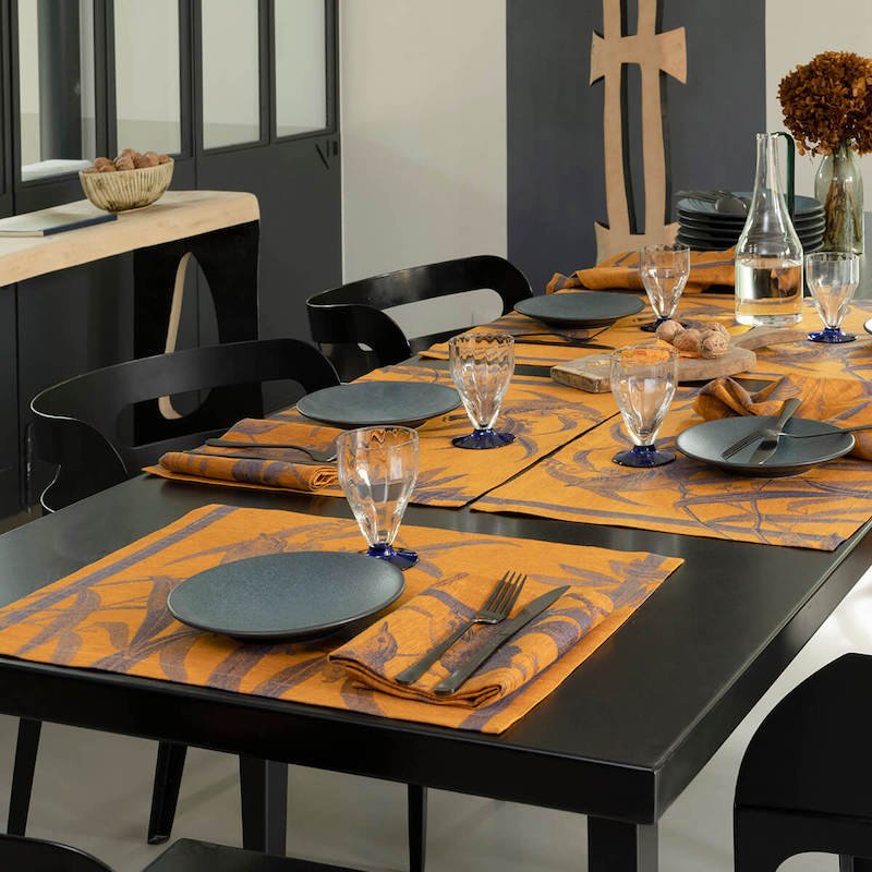 Voliere Blue Table Linens | Le Jacquard Francais Holiday Tablecloth