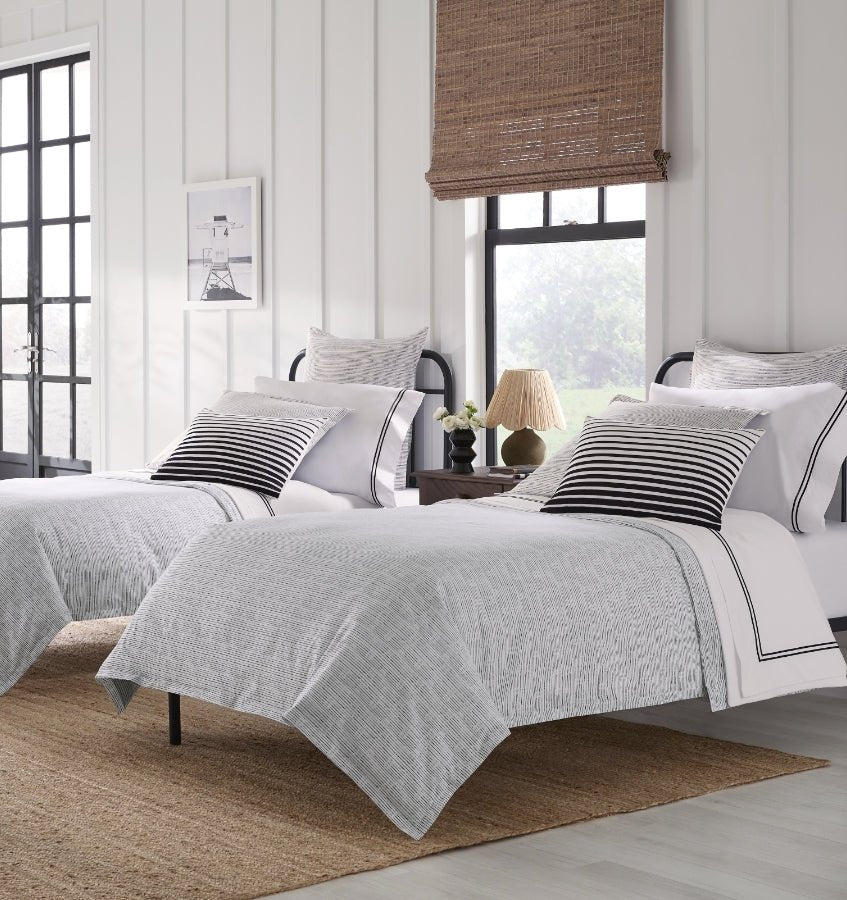 Arzano White and Black Bedding by Sferra Linens Full Queen Duvet Cover 88 x 92 WHITE/BLACK at FIG LINENS AND HOME 1
