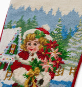 Stocking Needlepoint Detail - Ice Skater Girl Stocking in Red by Sferra Linens