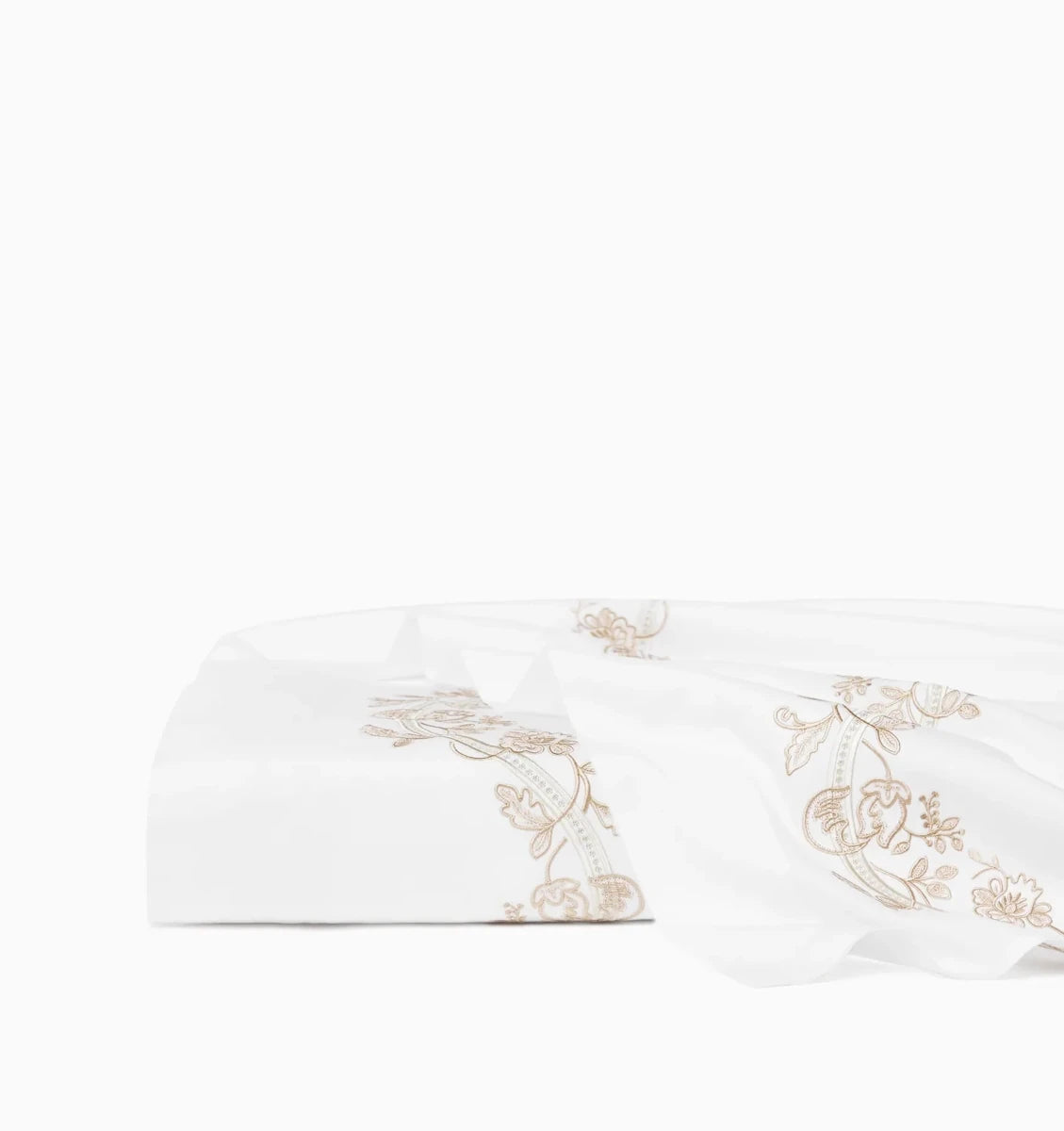 Isabella Embroidered Flat Sheet by Sferra x Scalamandre in White/Sand at Fig Linens and Home - 3
