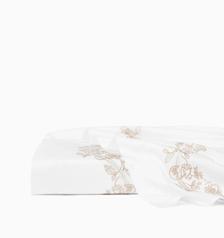 Isabella Embroidered Flat Sheet by Sferra x Scalamandre in White/Sand at Fig Linens and Home - 3