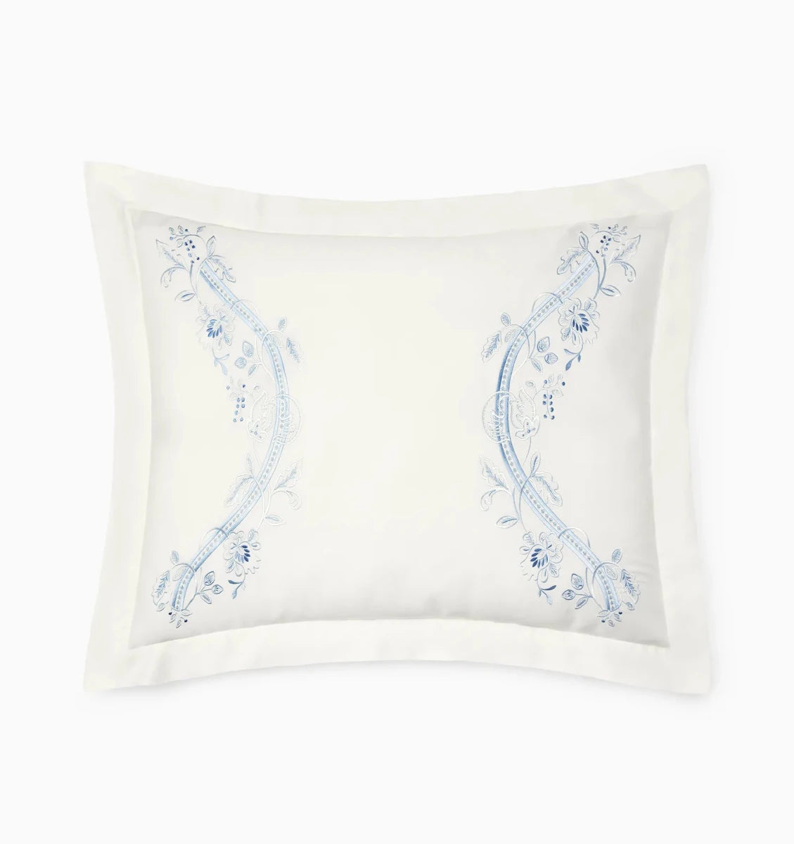 Isabella Embroidered Sham by Sferra x Scalamandre in Ivory/Sea at Fig Linens and Home - 4