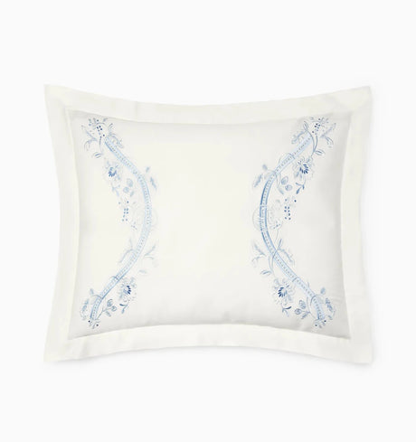 Isabella Embroidered Sham by Sferra x Scalamandre in Ivory/Sea at Fig Linens and Home - 4