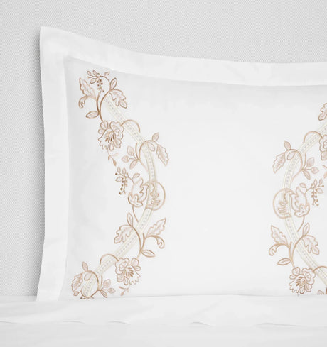 Isabella Embroidered Sham by Sferra x Scalamandre in White/Sand at Fig Linens and Home - 1