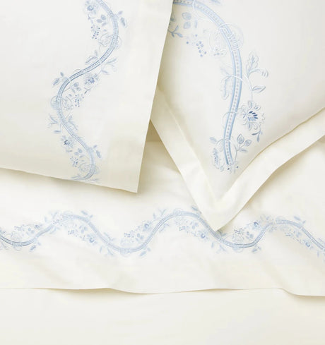 Isabella Embroidered Sham by Sferra x Scalamandre in Ivory/Sea at Fig Linens and Home - 1