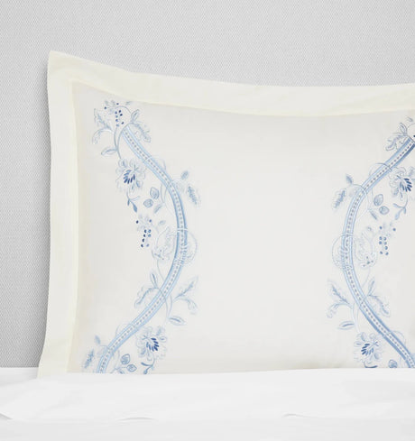 Isabella Embroidered Sham by Sferra x Scalamandre in Ivory/Sea at Fig Linens and Home - 2