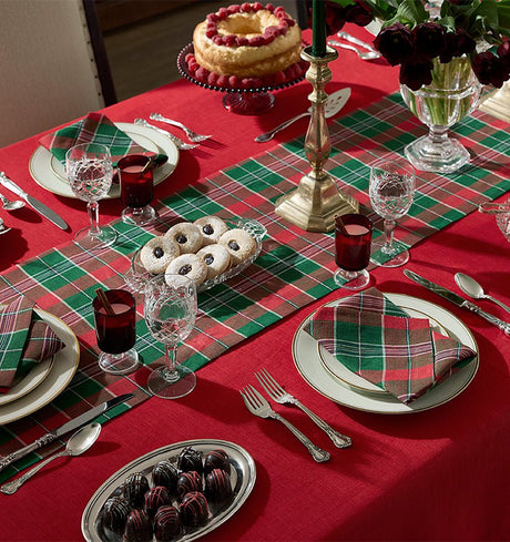 Masseria Dinner Napkins by Sferra Linens in Emerald/Red at Fig Linens and Home - 6