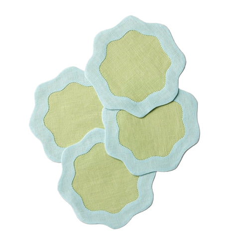 Ondulato Cocktail Napkins Set of 6 by Sferra S/6 Cocktail Napkin 6X6 KIWI/CLEARWATER at FIG LINENS AND HOME 2