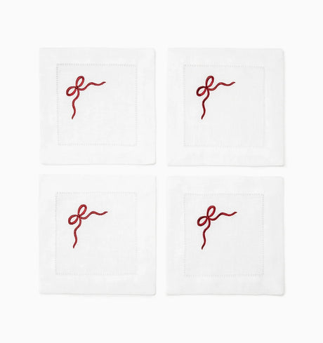Regalo Cocktail Napkins by Sferra Linens in White/Red at Fig Linens and Home - 1