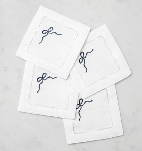 Regalo Cocktail Napkins by Sferra Linens in White/Blue at Fig Linens and Home - 2