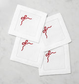 Regalo Cocktail Napkins by Sferra Linens in White/Red at Fig Linens and Home - 2